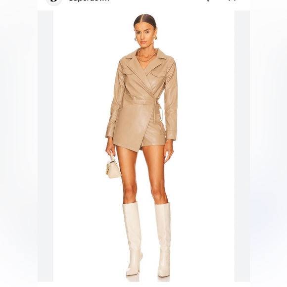 superdown Pants - Super down Chantel Faux Leather Beige Romper Size M
